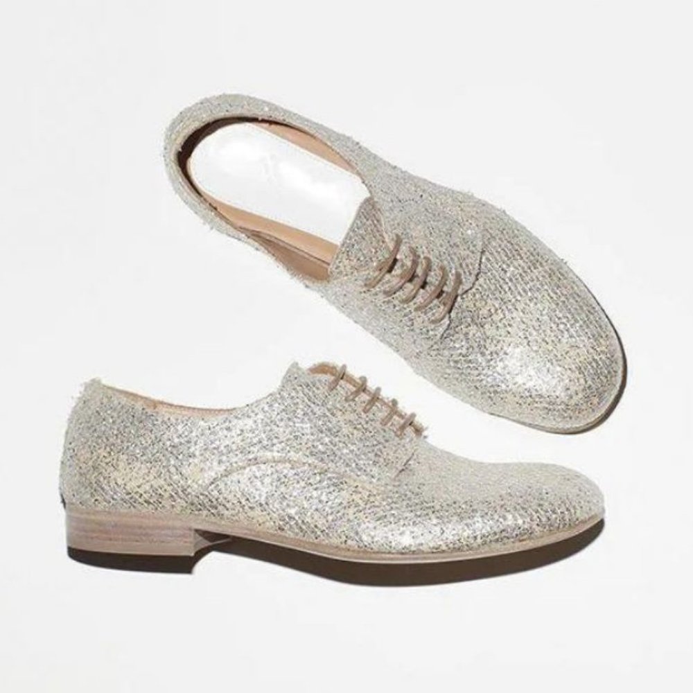 Maison Martin Margiela Line 22 Basket Weave Oxford Shoes Size IT 40 Silver